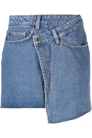 KSUBI Logo-tag asymmetric denim miniskirt