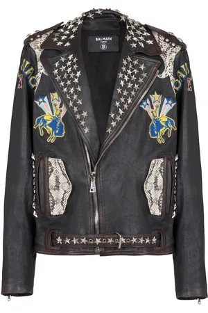 Balmain Logo-embroidered leather jacket