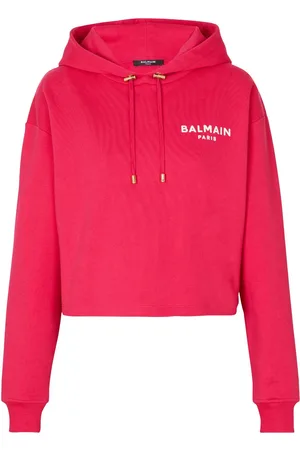 Balmain Logo-flocked cropped hoodie