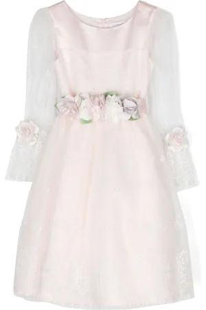 MONNALISA Floral-appliqué tulle dress