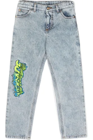 VERSACE Logo-embroidered straight-leg jeans