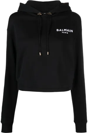 Balmain Logo-flocked cropped hoodie