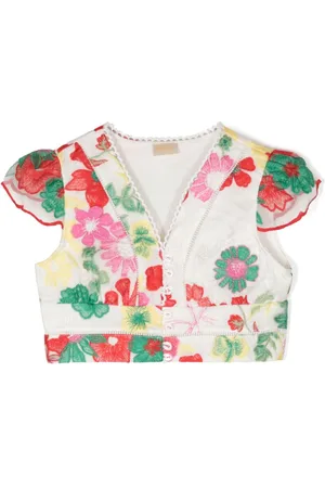 Marlo Floral-embroidered lace-trim shirt