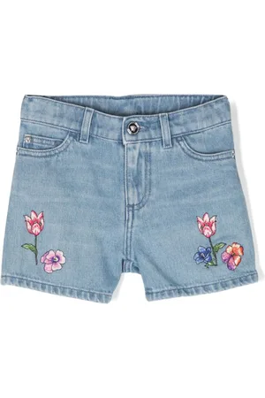 VERSACE Floral-embroidered denim shorts