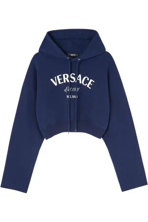 VERSACE Logo-embroidered drawstring cropped hoodie