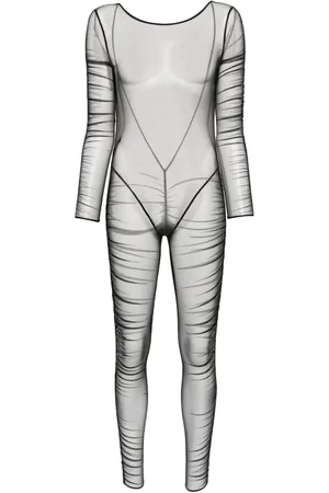 MAISON CLOSE Ruched sheer mesh catsuit