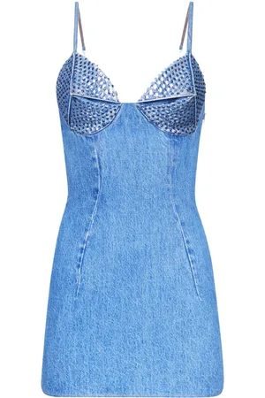 AREA Crystal-embellished denim minidress