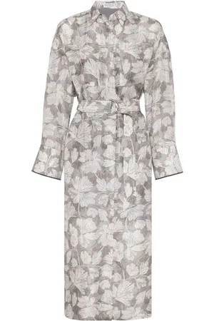 Brunello Cucinelli Leaf-print belted midi dress