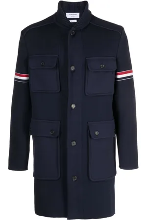 Thom Browne RWB-stripe fine-ribbed coat