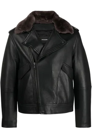 YVES SALOMON Fur-collar leather biker jacket