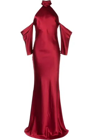 Michelle Mason Halterneck drop-sleeve maxi dress