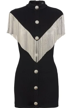 Balmain High-neck fringed minidress