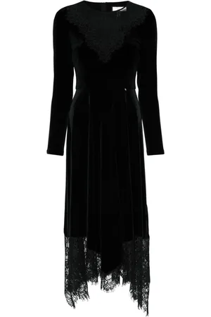 NISSA Floral-lace velvet midi dress