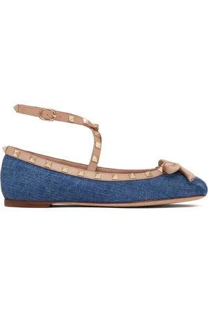 VALENTINO GARAVANI Rockstud denim ballerina shoes