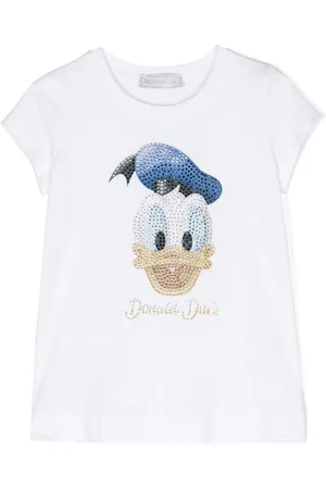 MONNALISA Cartoon-print crystal-embellished T-shirt