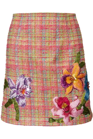 Carolina Herrera Floral-embroidered tweed miniskirt