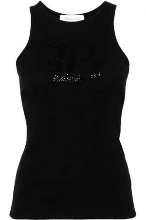BLUMARINE Rhinestoned ribbed-knit tank top