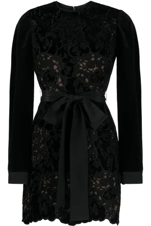 Elie saab Floral-lace detailing velvet-finish dress