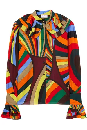 Puccini Abstract print ruffled cotton blouse