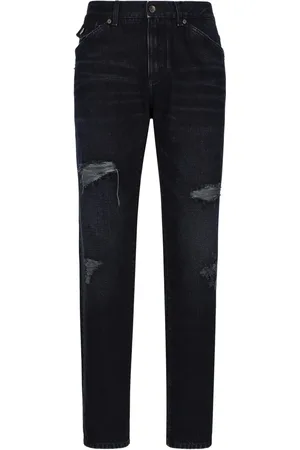 Dolce & Gabbana Logo-appliqué ripped-detail straight-leg jeans