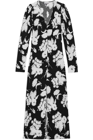 Ganni Floral-print long-sleeve midi dress
