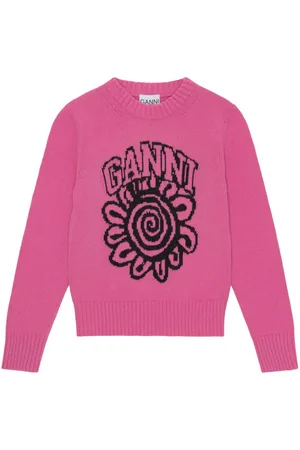 Ganni Floral-motif crew-neck jumper