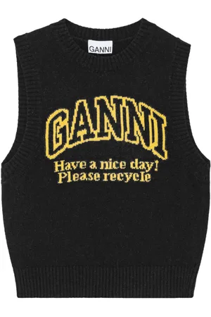 Ganni Intarsia-knit logo crew-neck vest