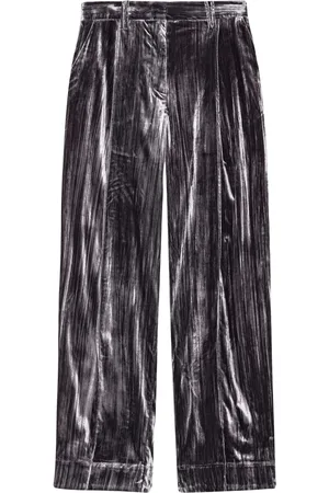 Ganni Striped velvet-finish straight-leg trousers