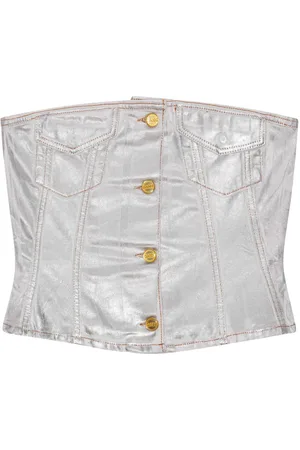 Ganni Foiled-finish organic-cotton denim top