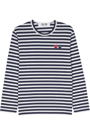 Comme des Garçons Heart-patch striped cotton T-shirt