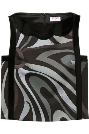 Puccini Marmo-print patent-trim crepe top