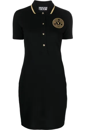VERSACE V-Emblem cotton polo minidress