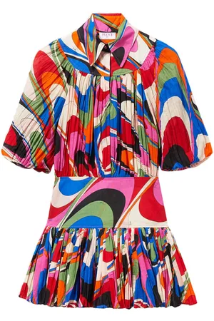 Puccini Abstract print gathered minidress