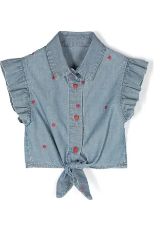 Lapin House Heart-embroidered chambray shirt