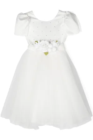 MONNALISA Floral-appliqué tulle-overlay dress