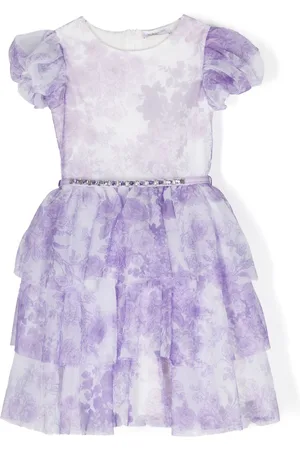 MONNALISA Floral-print crystal-embellished dress