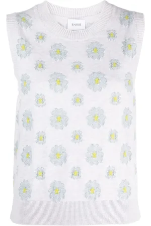Barrie Floral-embroidered sleeveless top