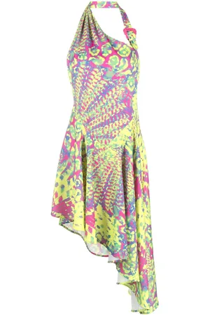 VERSACE Abstract-print asymmetric-hem dress