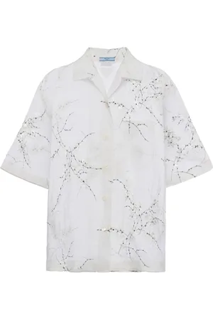 Prada Floral-embroidered sheer silk shirt