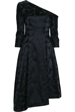 TALBOT RUNHOF Floral-appliqué satin midi dress