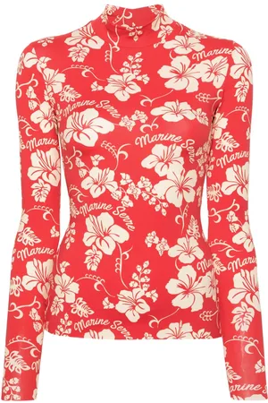 Marine Serre Botanical-print high-neck T-shirt