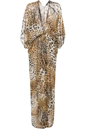 Roberto Cavalli Leopard-print silk beach dress