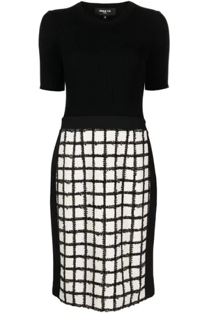 Paule Ka Grid-pattern ribbed-knit dress