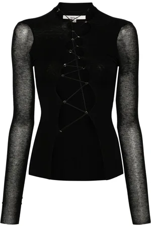 MANURI Lace-up mélange top