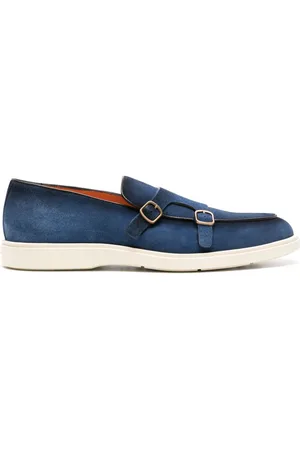 santoni Double-buckle suede loafers
