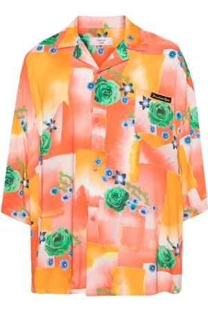 MARTINE ROSE Floral-print logo-patch shirt