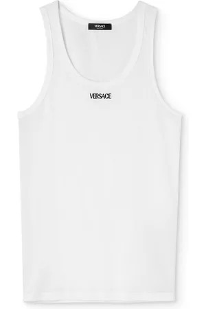 VERSACE Logo-embroidered ribbed tank top