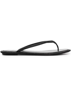RENE CAOVILLA Glass crystal-embellishmed leather flip-flops