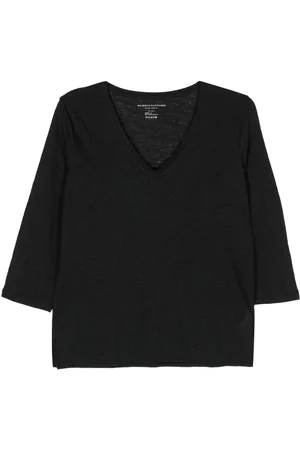 Majestic Slub-texture v-neck T-shirt