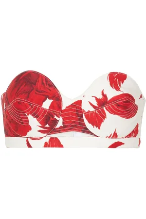 Balmain Rose-print bustier crop top